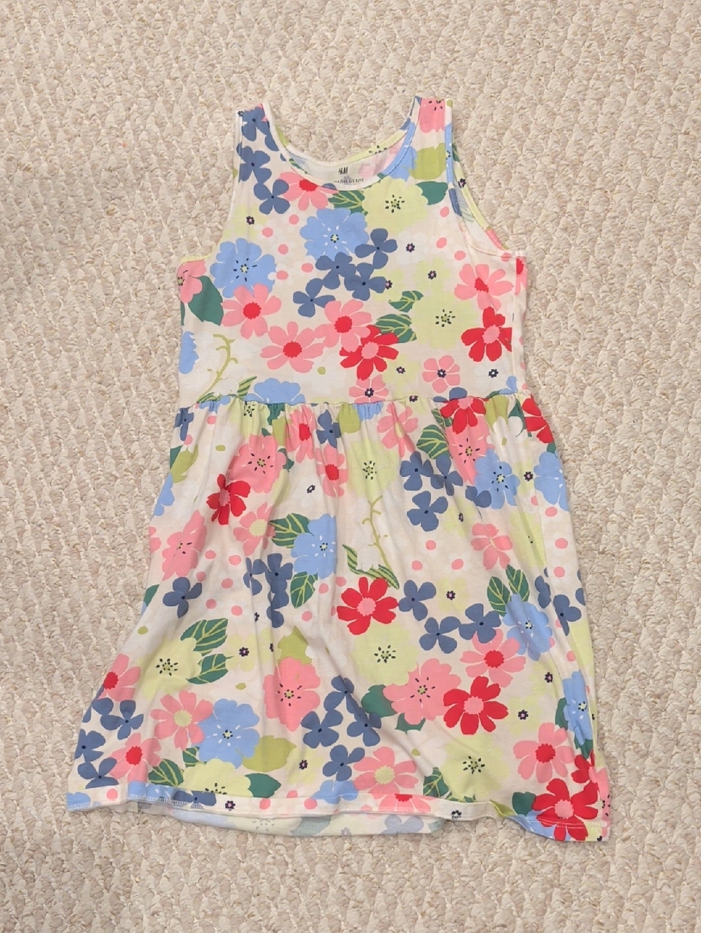 H&M White Floral Tank Dress with Pink, Blue & Green Bloom Print